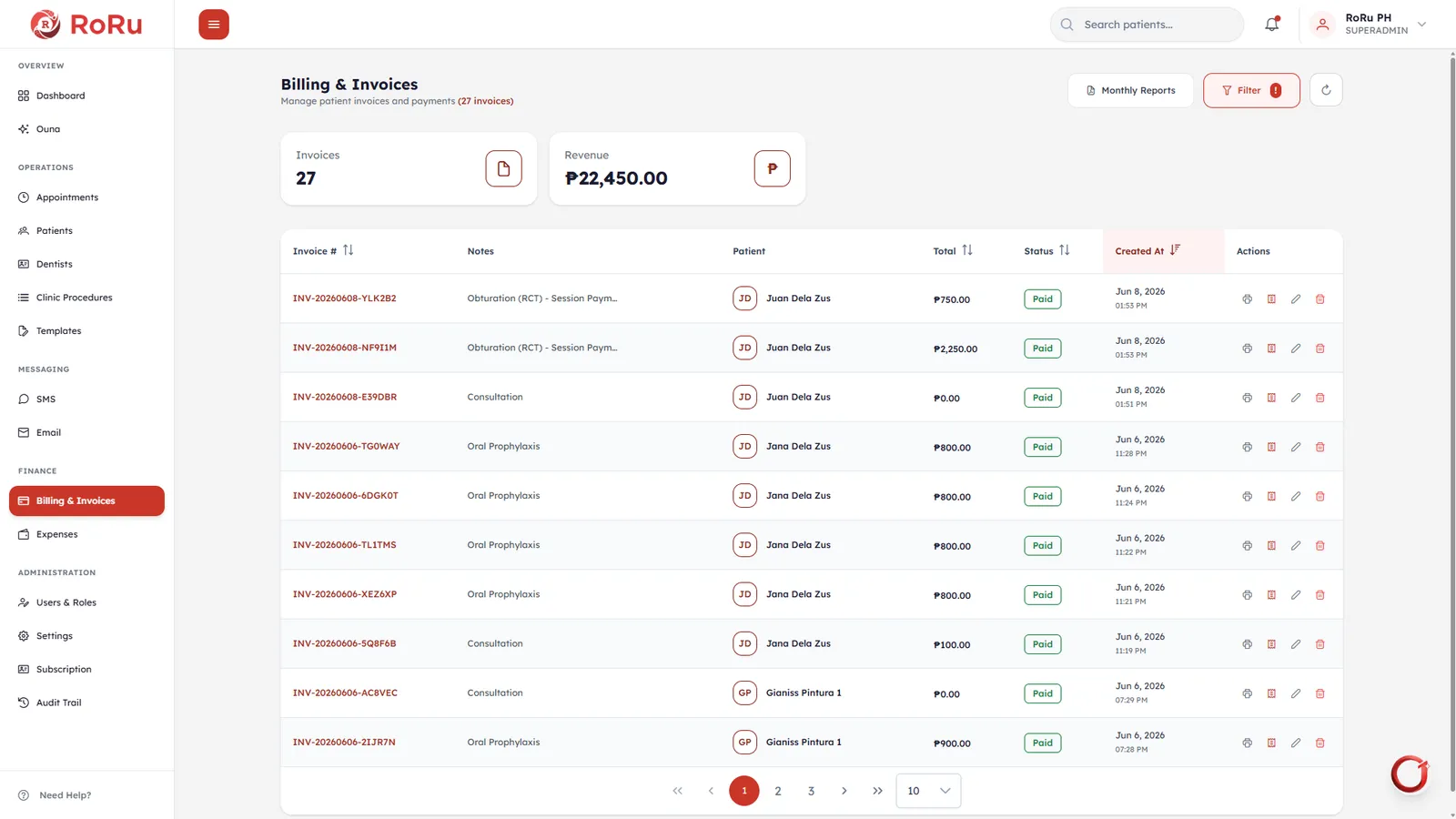 Billing screenshot
